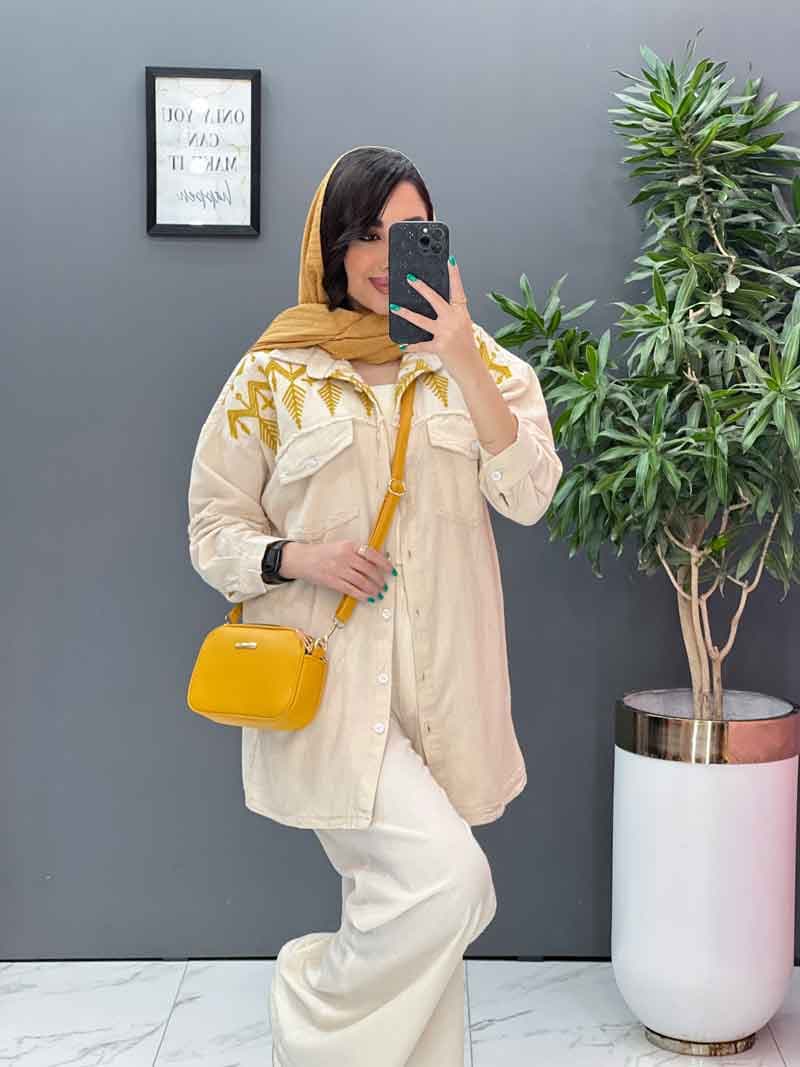مانتو لنین گلدوزی آستین ریش کد 2845 — تصویر ۵
