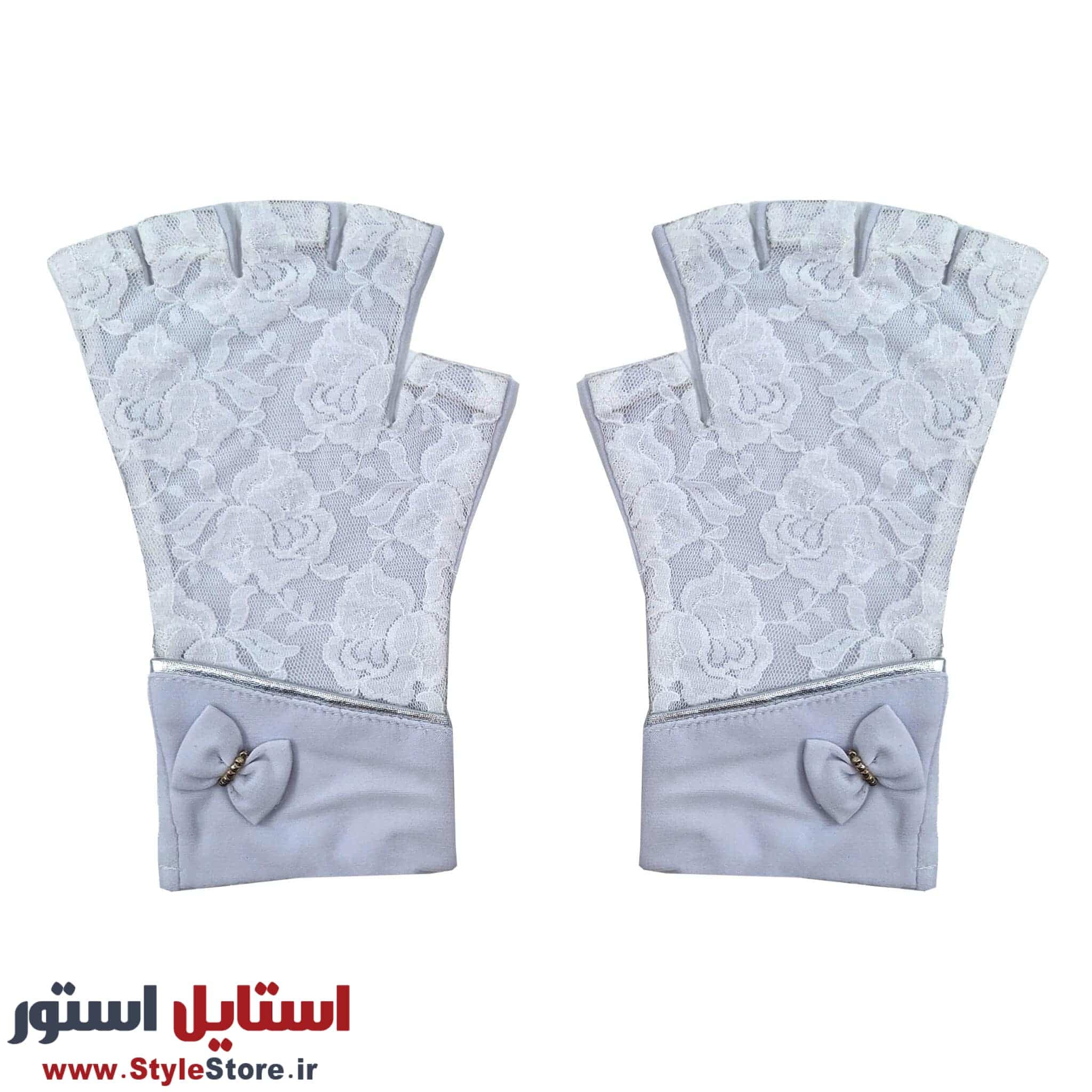دستکش زنانه سیلکا مدل نیم انگشت گیپور رنگ سفید