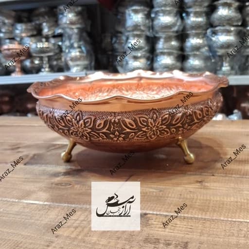 آجیل خوری مسی گلبرگ سه پایه نانو طرح ریزگل رز گل 3 پایه ثنا زنجان