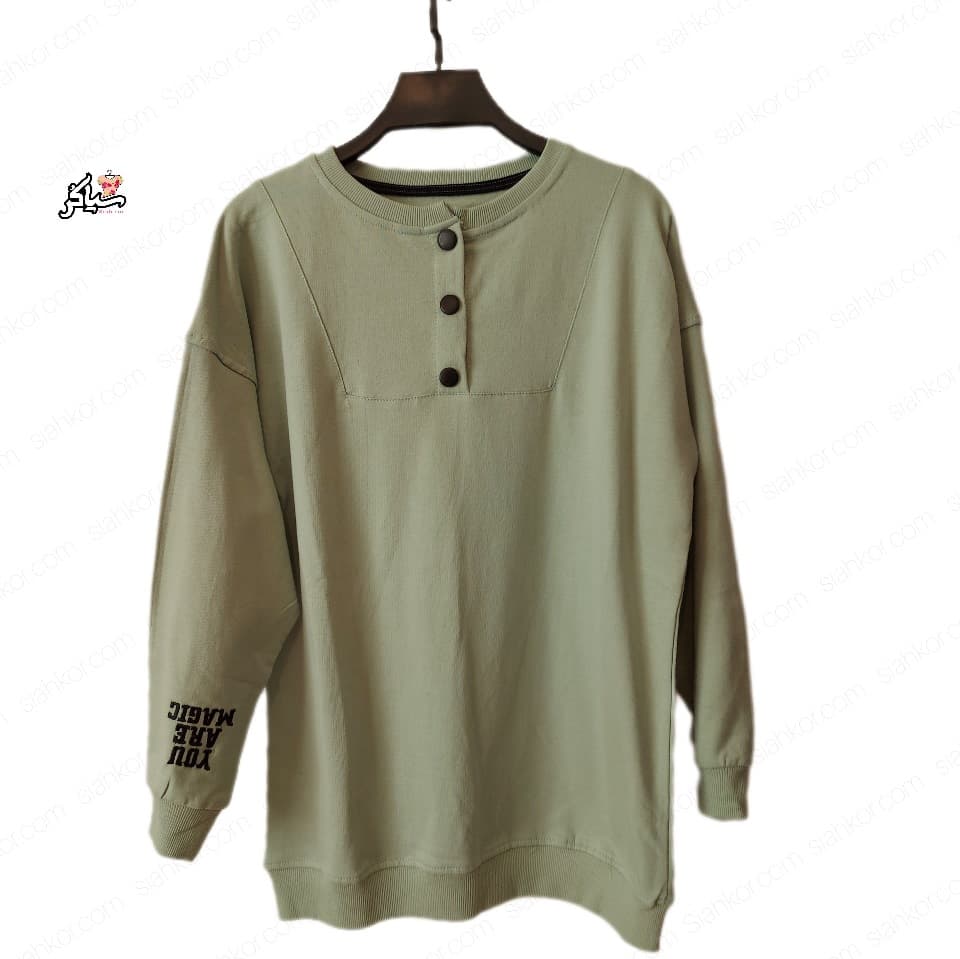 بلوز دورس دکمه دار طرح معجزه سبز پاستیلی — تصویر ۲