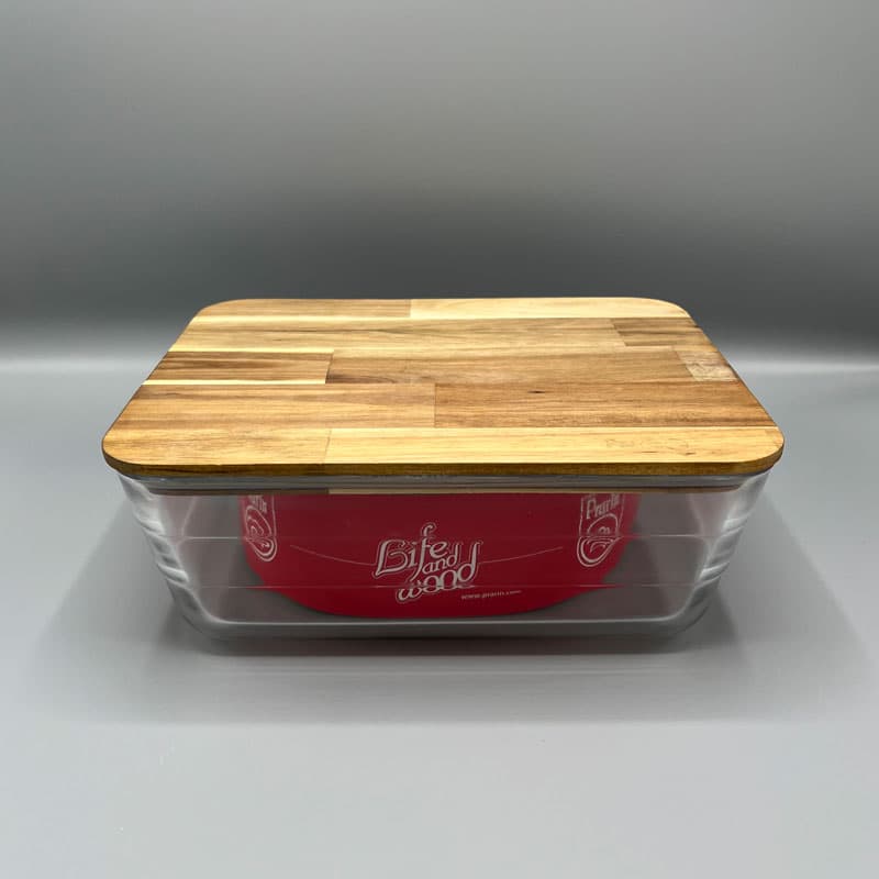 ظرف نگهدارنده شیشه ای درب چوب مستطیل متوسط 9702 — تصویر ۳