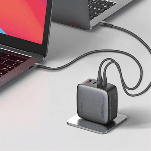 شارژر دیواری ۱۰۰ وات ۴ پورت الدینیو مدل Q408 همراه با کابل Type‑C — تصویر ۳