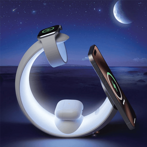 شارژر وایرلس 4 کاره گرین لاین Green Lion Moon Charge 4 in 1 مدل GL‑WC12 با توان 15 وات و چراغ RGB — تصویر ۳
