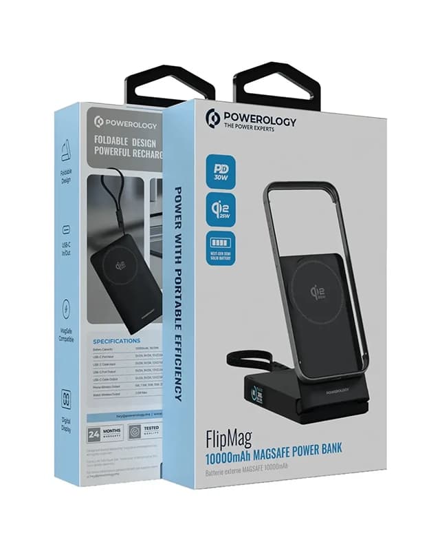پاوربانک مگ سیف 10000 میلی آمپر پاورولوژی Powerology FlipMag 10000mAh Magsafe Power Bank PPBCHA106BK — تصویر ۲
