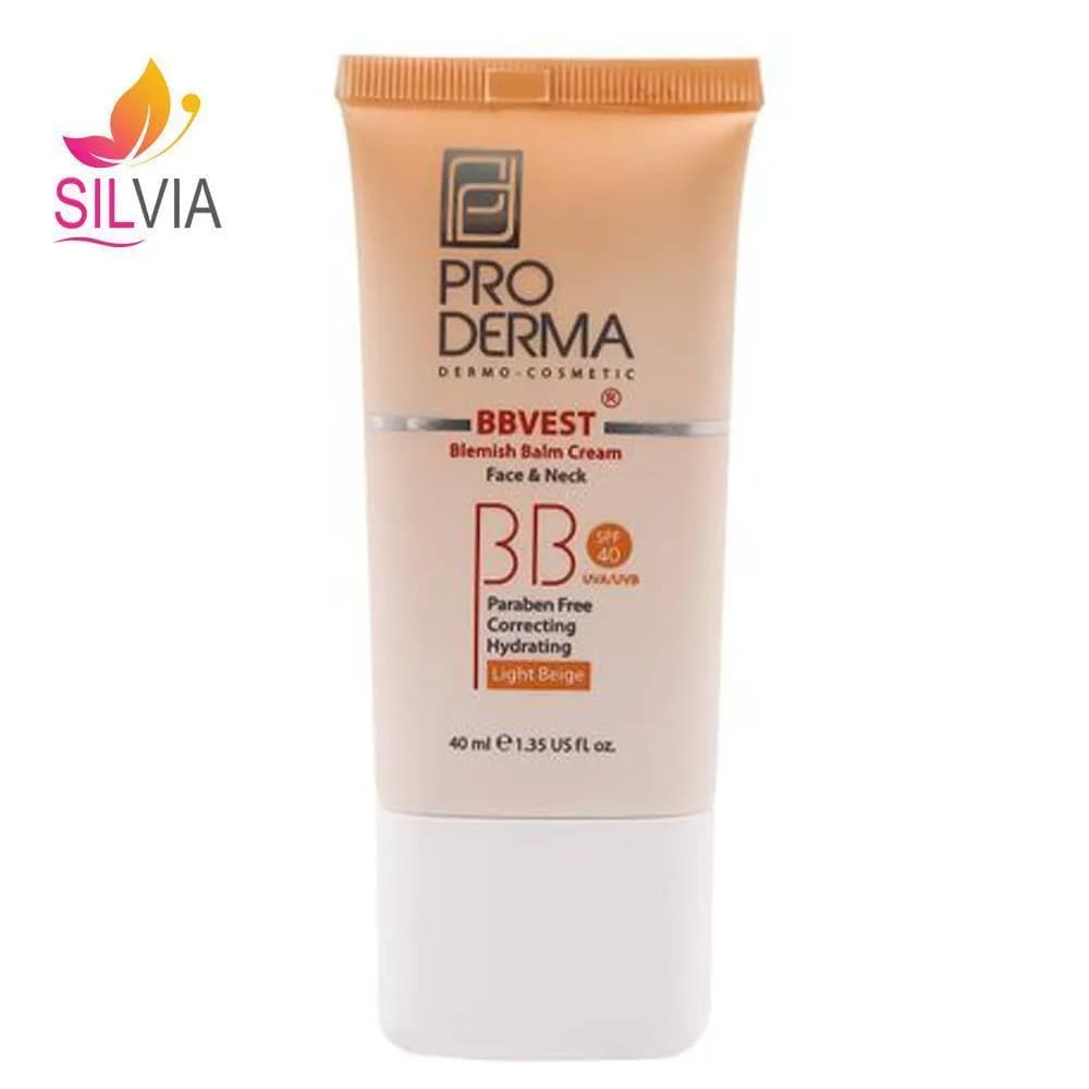 بی بی کرم پوشاننده و مرطوب کننده صورت رنگی بژ روشن پوست های چرب و جوشدار SPF40 پرودرما 40 میل — تصویر ۲