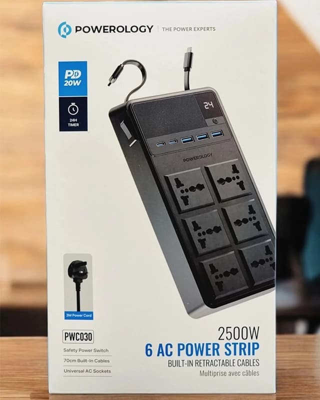 چند راهی برق پاورولوژی Powerology 2500w 6 AC Power Strip PWC030 — تصویر ۲