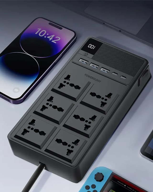 چند راهی برق پاورولوژی Powerology 2500w 6 AC Power Strip PWC030 — تصویر ۴