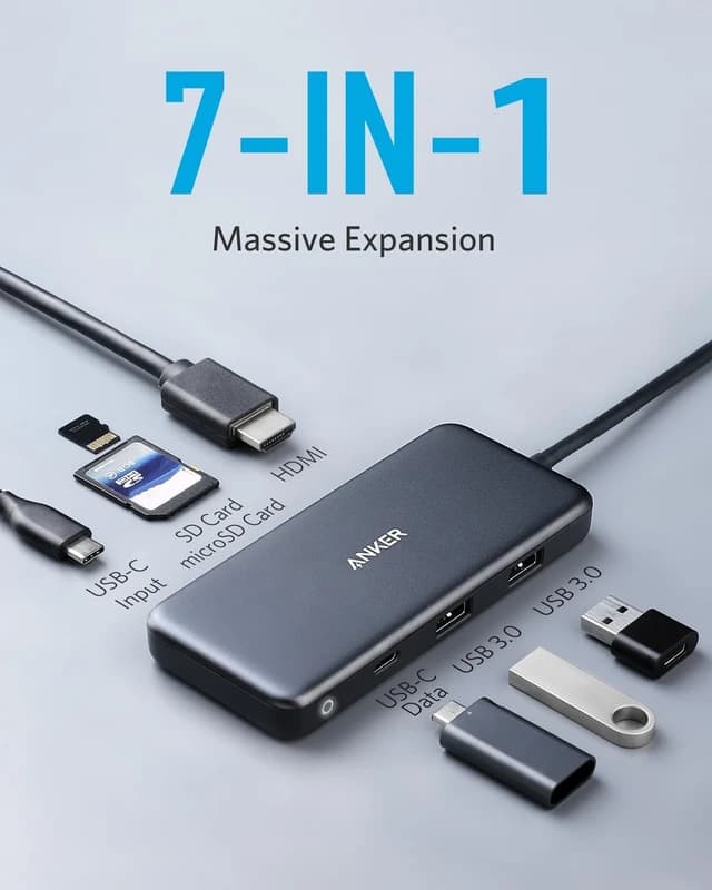 هاب دیتا 7 در 1 انکر Anker 341 USB-C Hub 7-in-1 A8346 — تصویر ۳