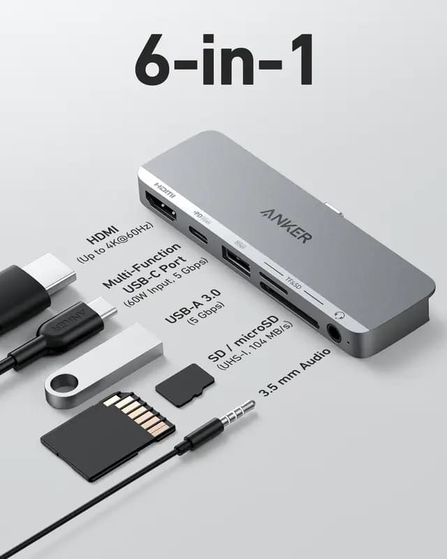 هاب دیتا 6 پورت انکر برای آیپد مدل Anker 541 USB-C Hub 6-in-1 for iPad A8363 — تصویر ۳