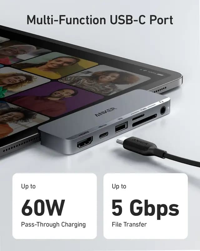 هاب دیتا 6 پورت انکر برای آیپد مدل Anker 541 USB-C Hub 6-in-1 for iPad A8363 — تصویر ۴