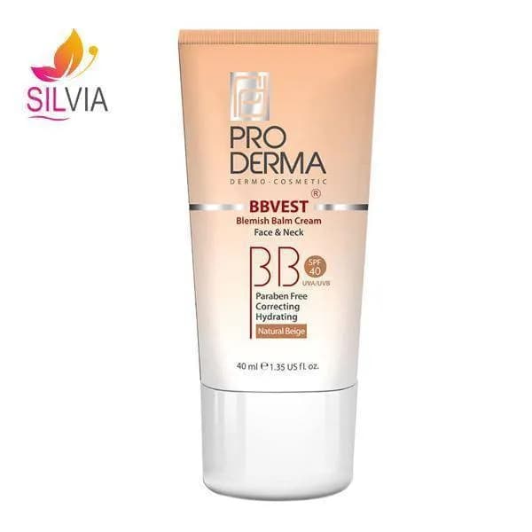 بی بی کرم پوشاننده و مرطوب کننده صورت رنگی بژ طبیعی پوست های چرب و جوشدار SPF40 پرودرما 40 میل — تصویر ۲