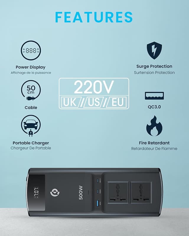 اینورتر خودرو 500 وات پاورولوژی Powerology 500W Car Inverter PCCSR008-BK — تصویر ۶