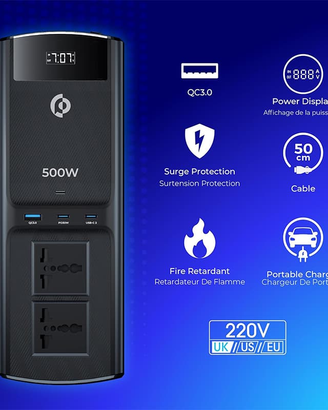 اینورتر خودرو 500 وات پاورولوژی Powerology 500W Car Inverter PCCSR008-BK — تصویر ۳