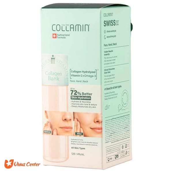 کرم مرطوب کننده حاوی کلاژن هیدرولیز شده ویتامین C وروغن امگا 3 کلامین 125 میل