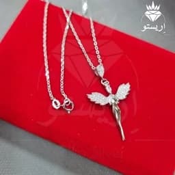 گردنبند نقره زنانه فرشته به همراه زنجیر دیپلمات به طول45cm با عیار 925 و آبکاری طلاسفید — تصویر ۲