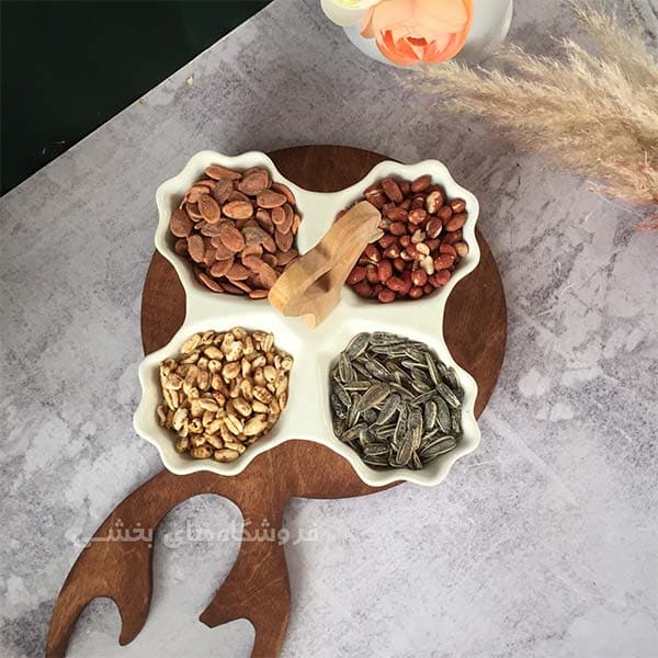 اردو خوری چینی مدل 4 خانه کندو دسته چوبی — تصویر ۳