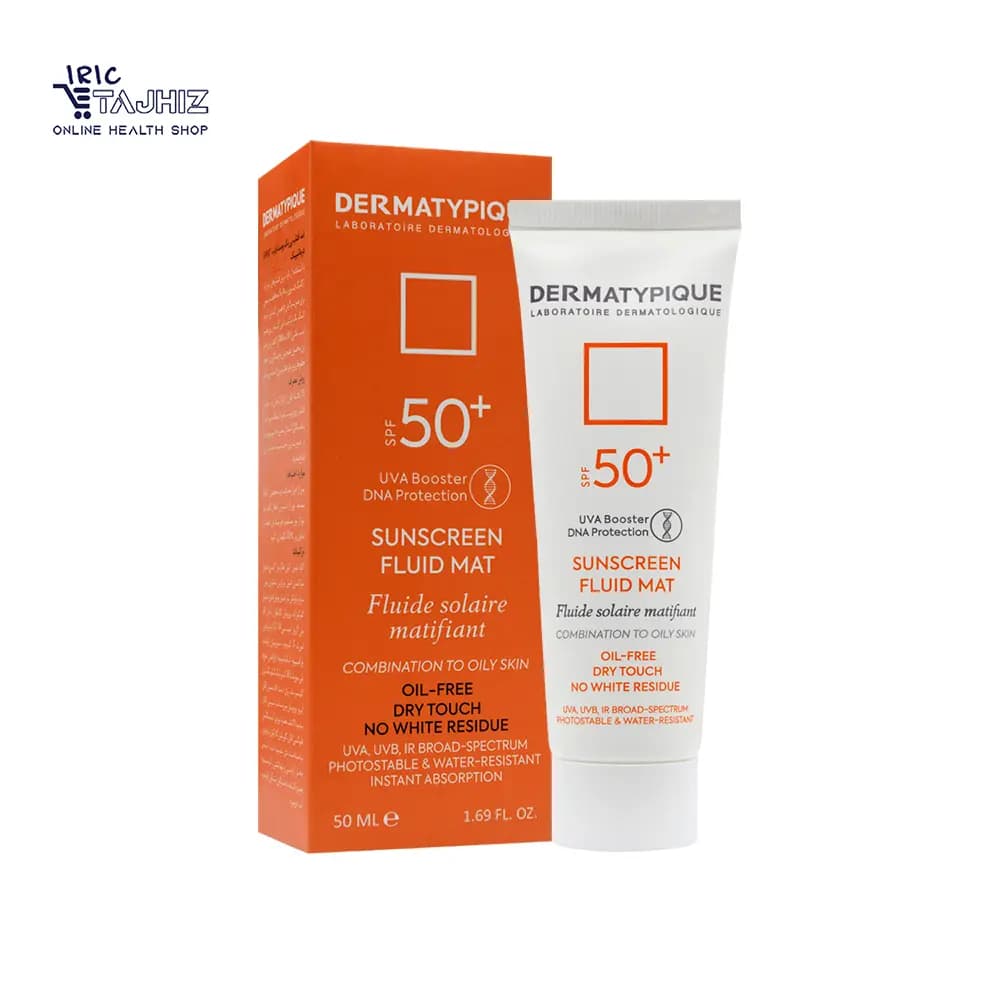 فلوئید ضد آفتاب بی رنگ پوست چرب درماتیپیک +SPF50 حجم 50 میلی لیتر — تصویر ۲