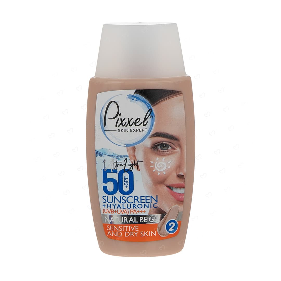 کرم ضد آفتاب پیکسل مدل NATURAL BEIGE مناسب پوست خشک تا حساس حاوی SPF50 حجم 50 میلی لیتر