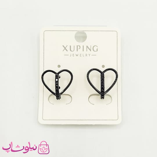 گوشواره حلقه ای ژوپینگ مشکی مدل قلب کد 1051 — تصویر ۲