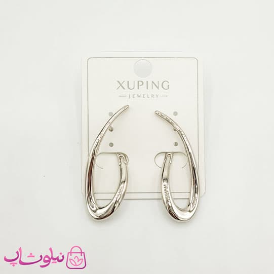 گوشواره زنانه ژوپینگ نقره ای طرح منحنی بدون نگین کد 3291 — تصویر ۲