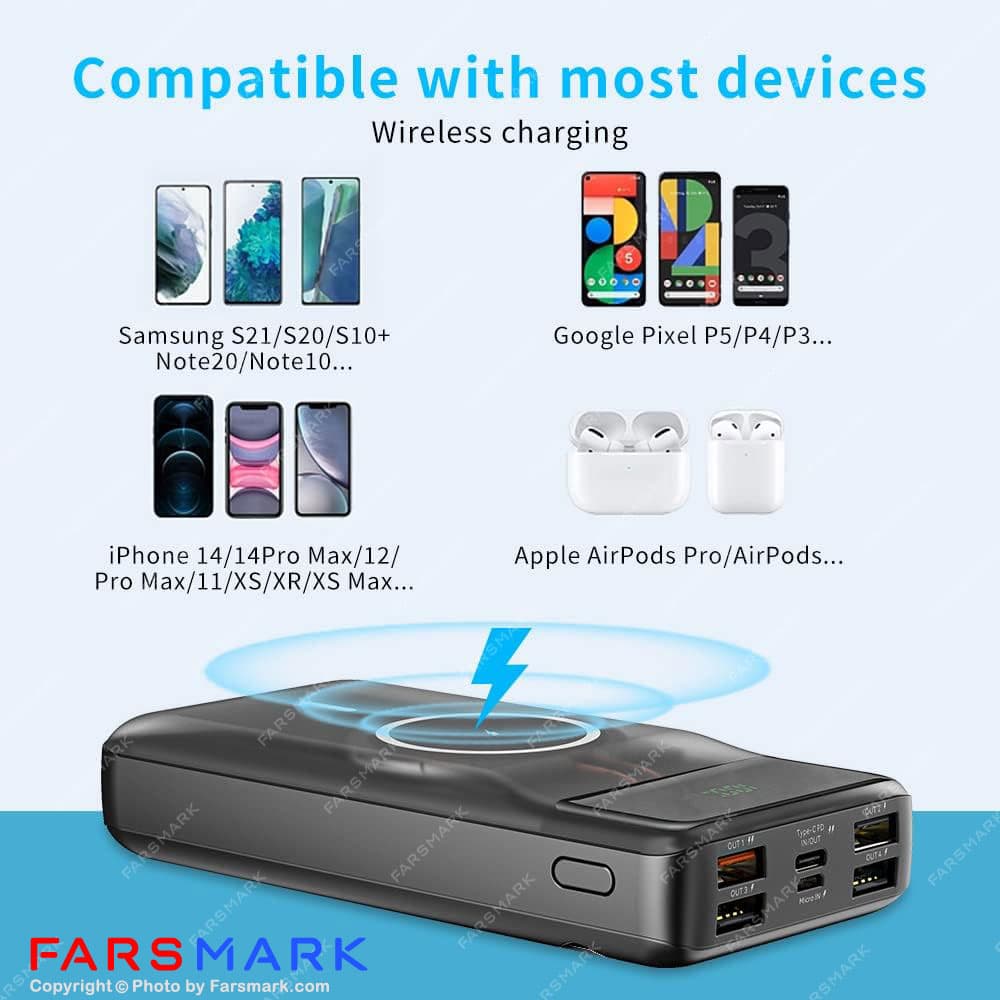 پاوربانک اصلی کانفلون Konfulon M17W 20000mAh 22.5W وایرلس — تصویر ۸