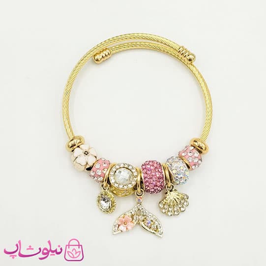 دستبند دخترانه پاندورا استیل مدل دم وال و صدف کد 1388
