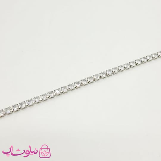دستبند زنانه تنیسی ریز نقره ای سفید 3 میل کد 1388 — تصویر ۲