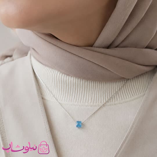 گردنبند زنانه نقره سواروسکی با کریستال آبی کد 1700 — تصویر ۲