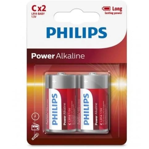 باتری متوسط سایز C تکنولوژی Alkaline برند فیلیپس مدل LR14P2B/97 سری Power بسته 2 عددی