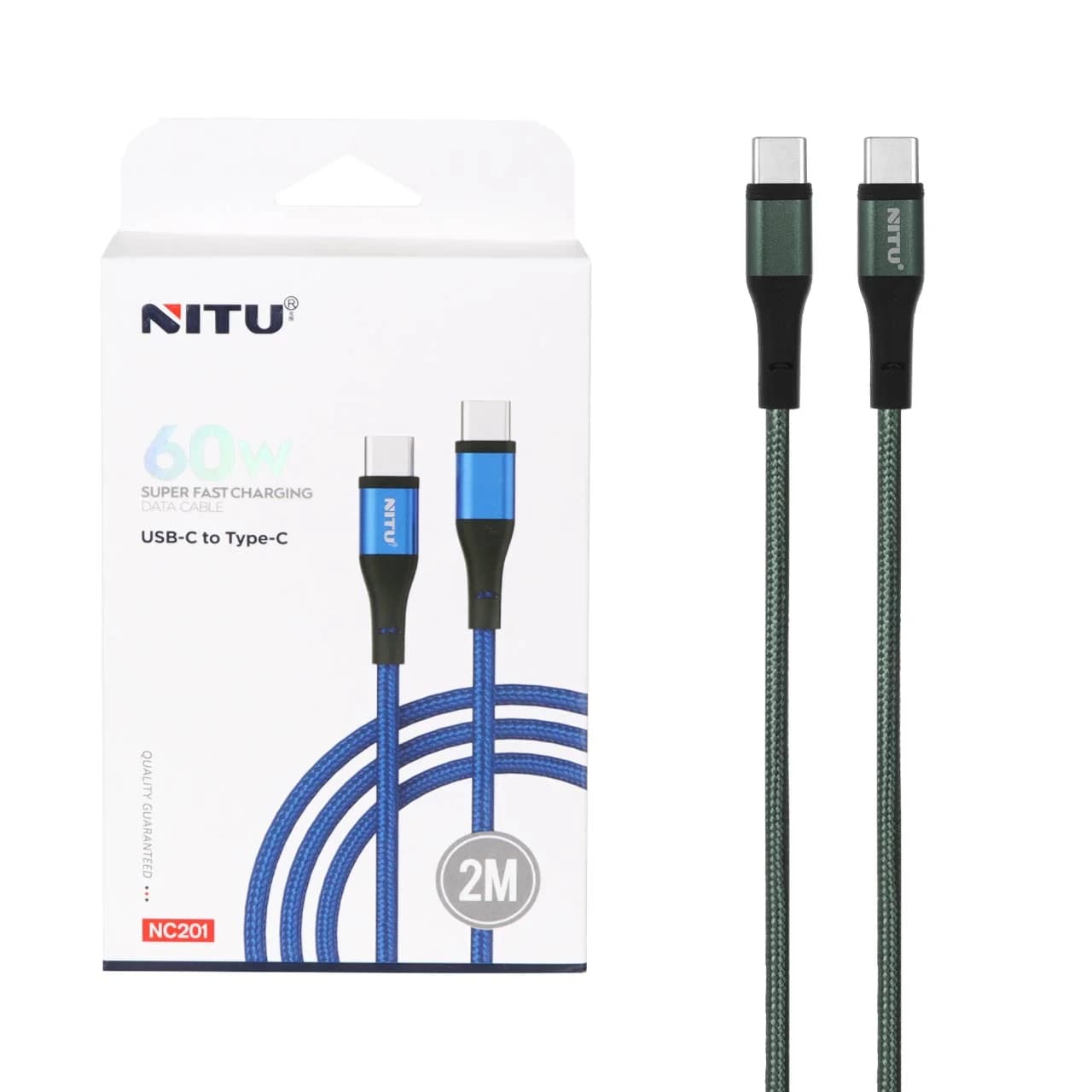 کابل شارژ سوپر فست 2 متری NITU Type-C to Type-C مدل NC201 – سبز (گارانتی 18 ماه تعویض نیکان همراه)