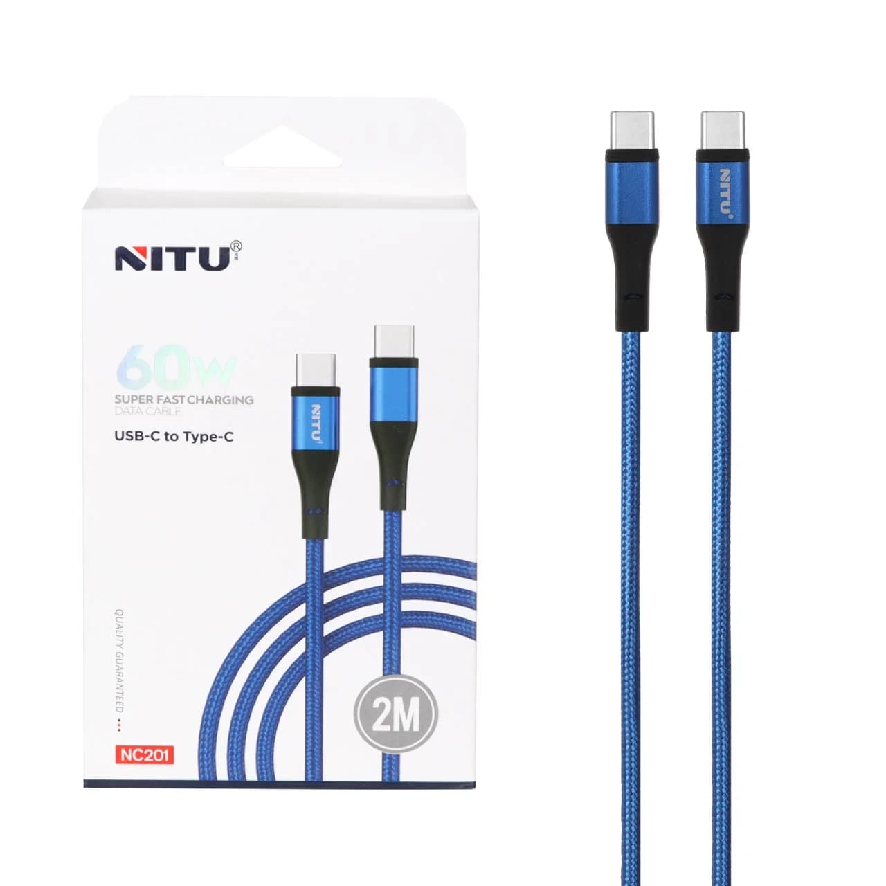 کابل شارژ سوپر فست 2 متری NITU Type-C to Type-C مدل NC201 – آبی