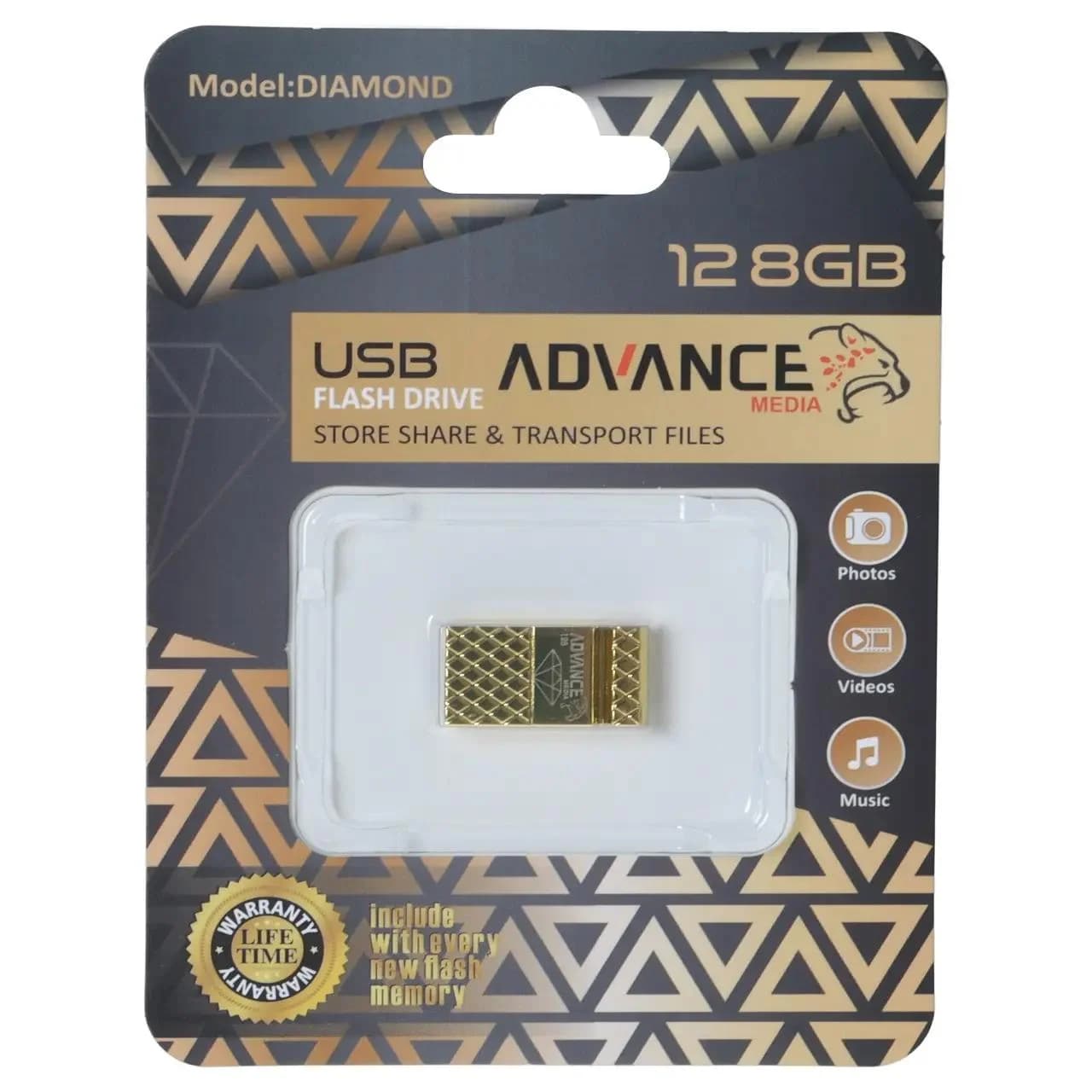 فلش مموری Advance Media مدل Diamond USB2.0 ظرفیت 128GB – طلایی