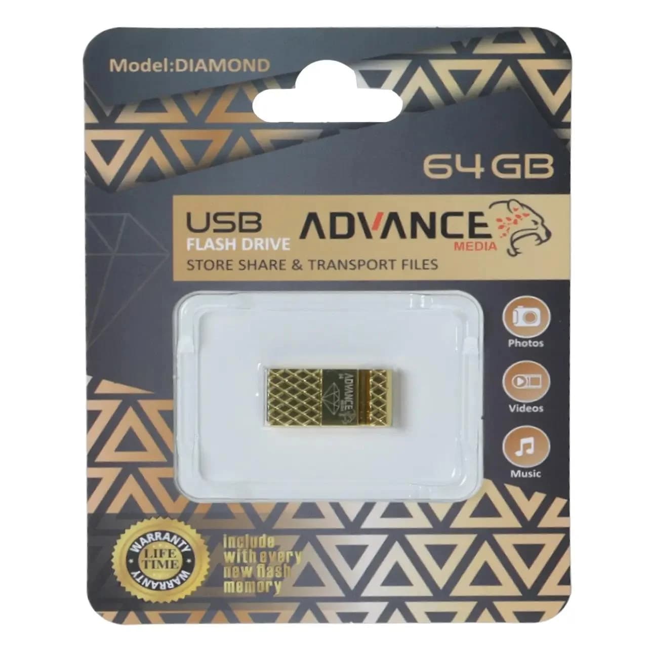 فلش مموری Advance Media مدل Diamond USB2.0 ظرفیت 64GB – طلایی