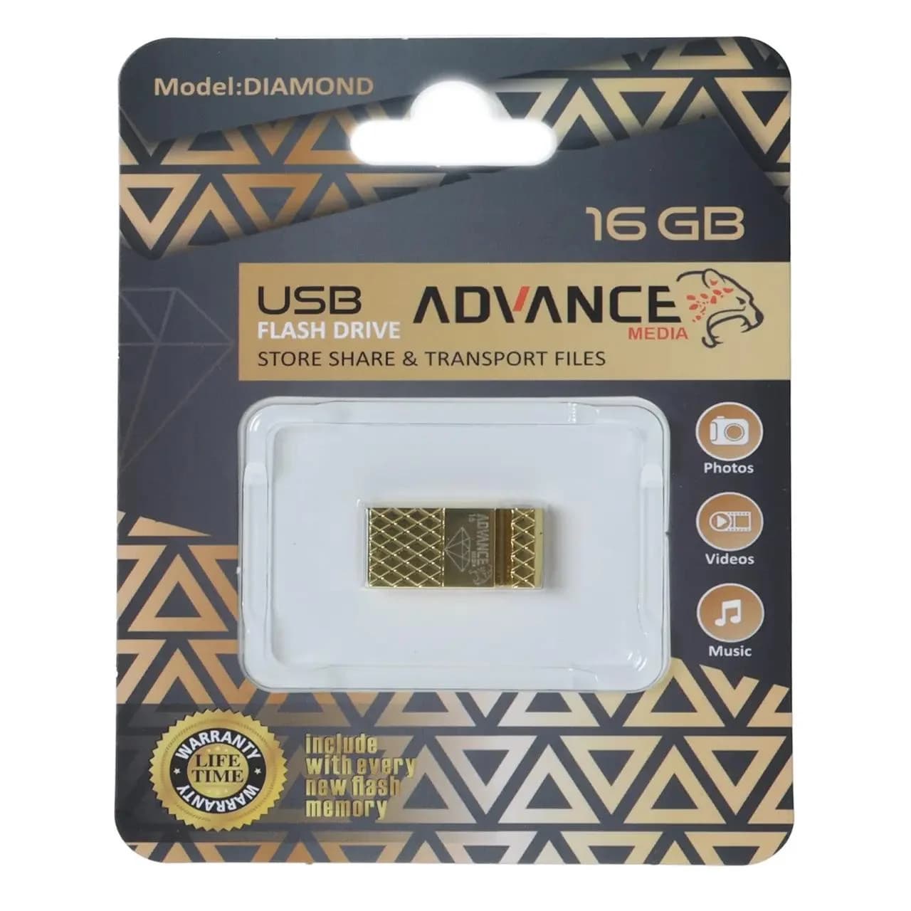 فلش مموری Advance Media مدل Diamond USB2.0 ظرفیت 16GB – طلایی