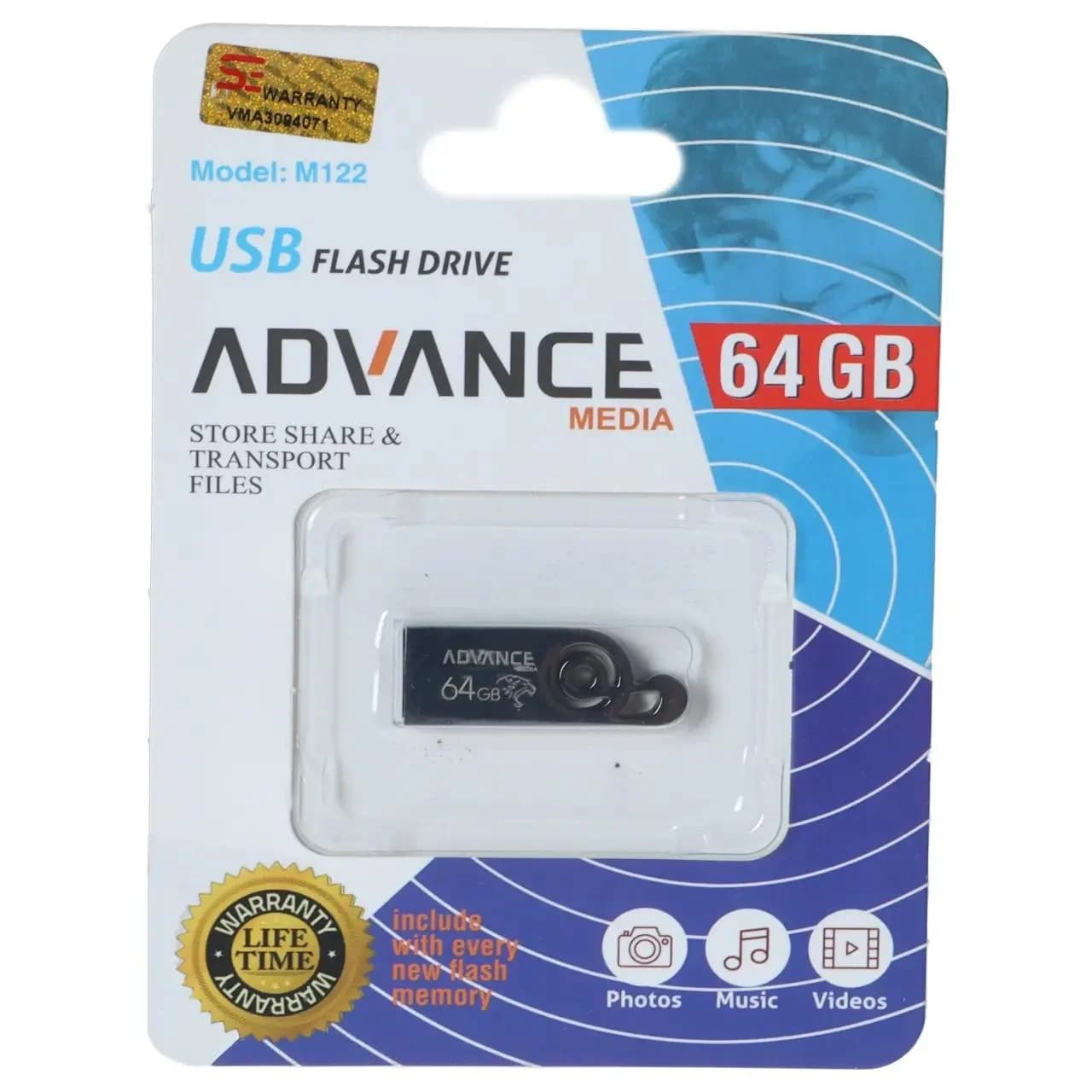 فلش مموری Advance Media مدل M122 USB2.0 ظرفیت 64GB – مشکی