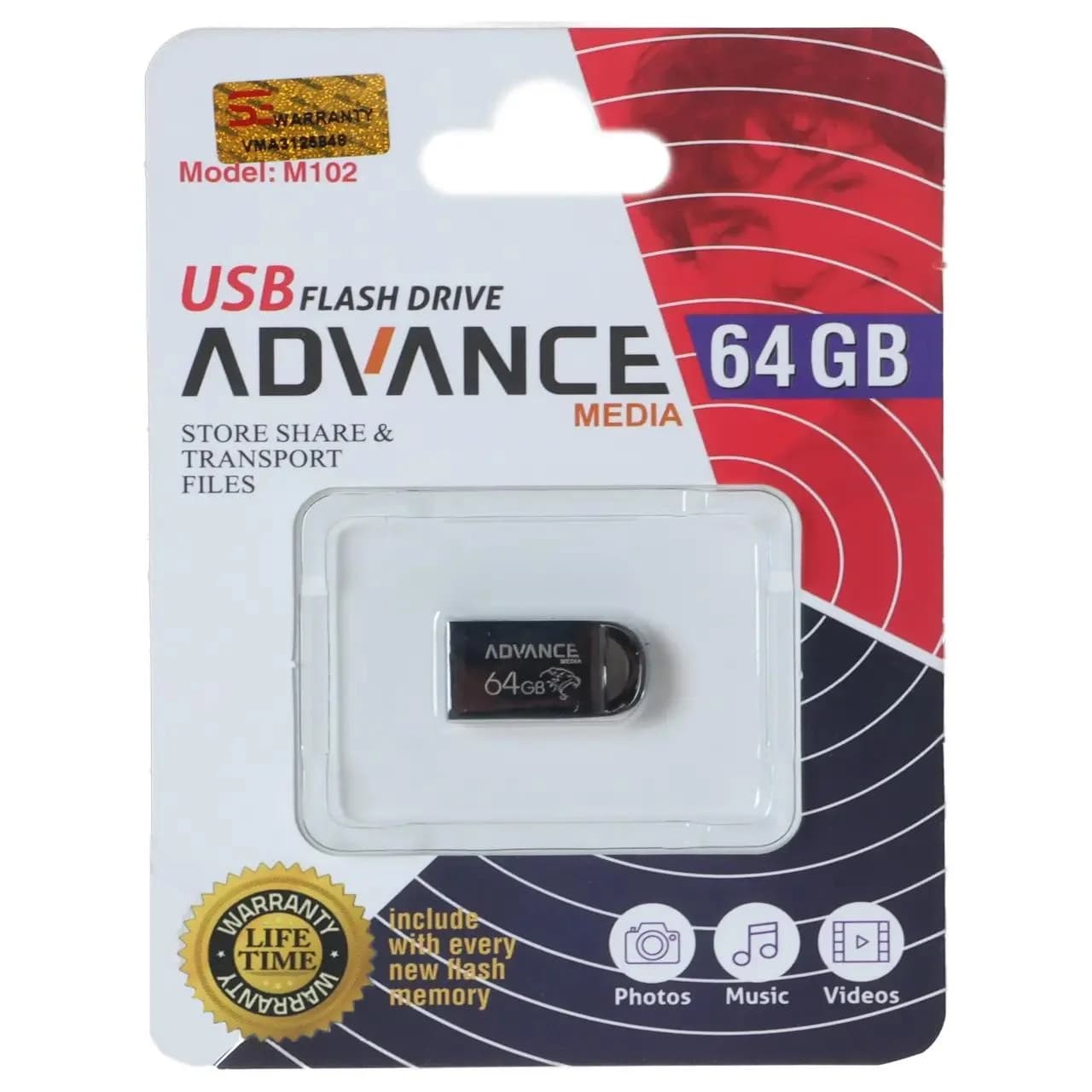فلش مموری Advance Media مدل M102 USB2.0 ظرفیت 64GB – مشکی