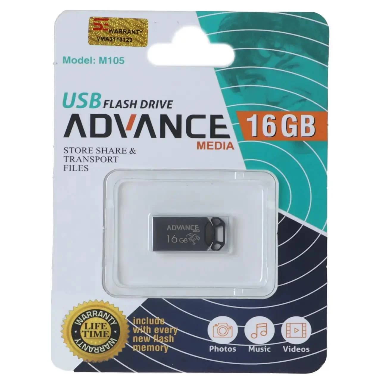 فلش مموری Advance Media مدل M105 USB2.0 ظرفیت 16GB – مشکی