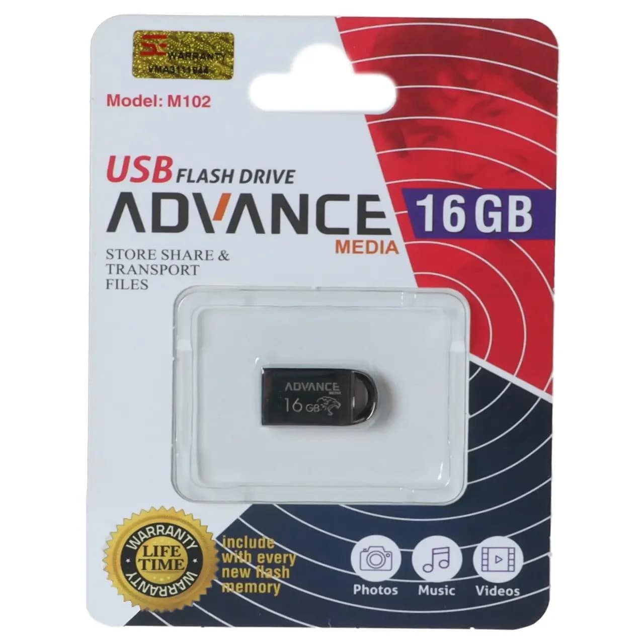 فلش مموری Advance Media مدل M102 USB2.0 ظرفیت 16GB – مشکی