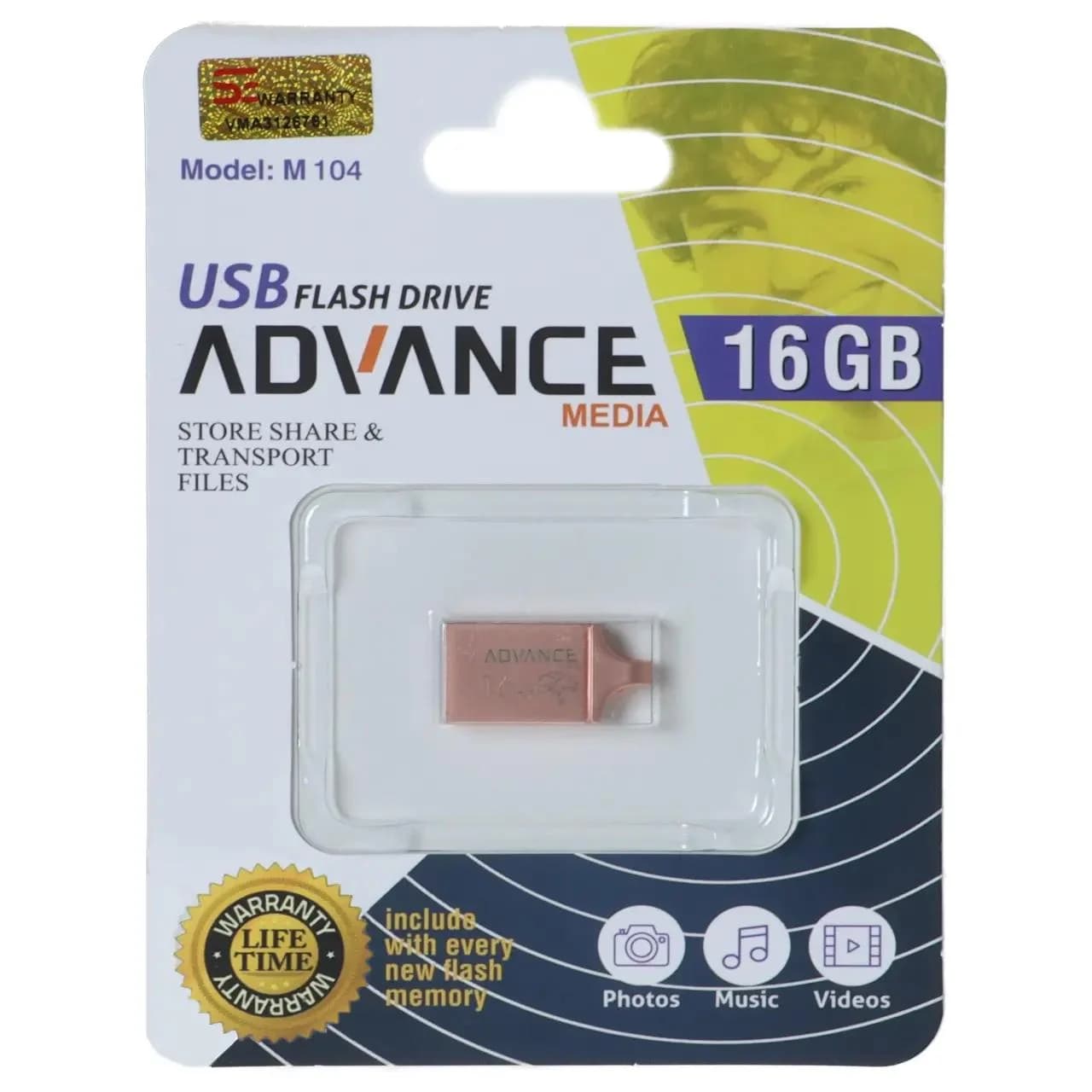 فلش مموری Advance Media مدل M104 USB2.0 ظرفیت 16GB – رزگلد