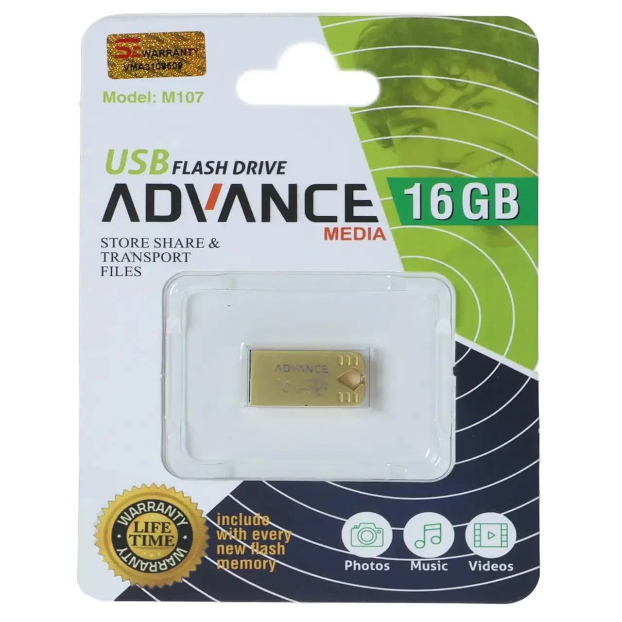 فلش مموری Advance Media مدل M107 USB2.0 ظرفیت 16GB – طلایی