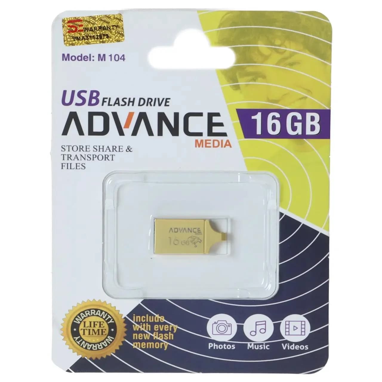 فلش مموری Advance Media مدل M104 USB2.0 ظرفیت 16GB – طلایی