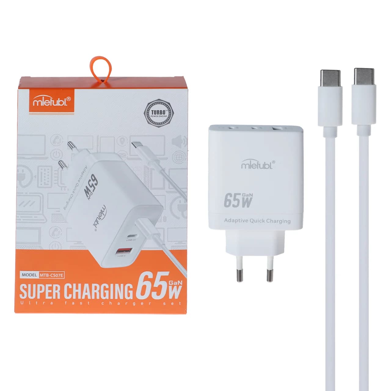 شارژر دیواری PD و فست سه پورت Mietubl مدل MTB-CS07E 65W به همراه کابل شارژ Type-C To Type-C – سفید (گارانتی شش ماهه AZR)