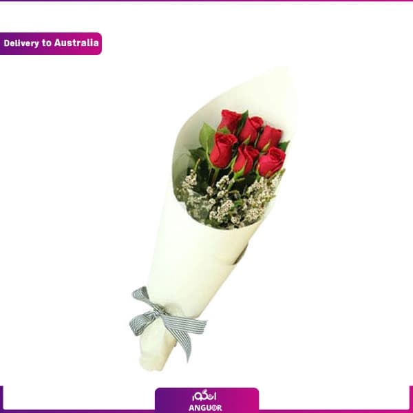دسته گل 6 شاخه رز قرمز (ارسال گل به استرالیا)