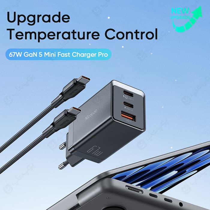 شارژر دیواری 67 وات مک دودو مدل CH-154 با کابل تایپ C به تایپ C — تصویر ۲