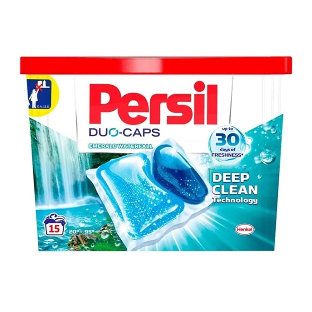 قرص ماشین لباسشویی پرسیل Duo Caps مدل Emerald Waterfall بسته 15 عددی — تصویر ۲