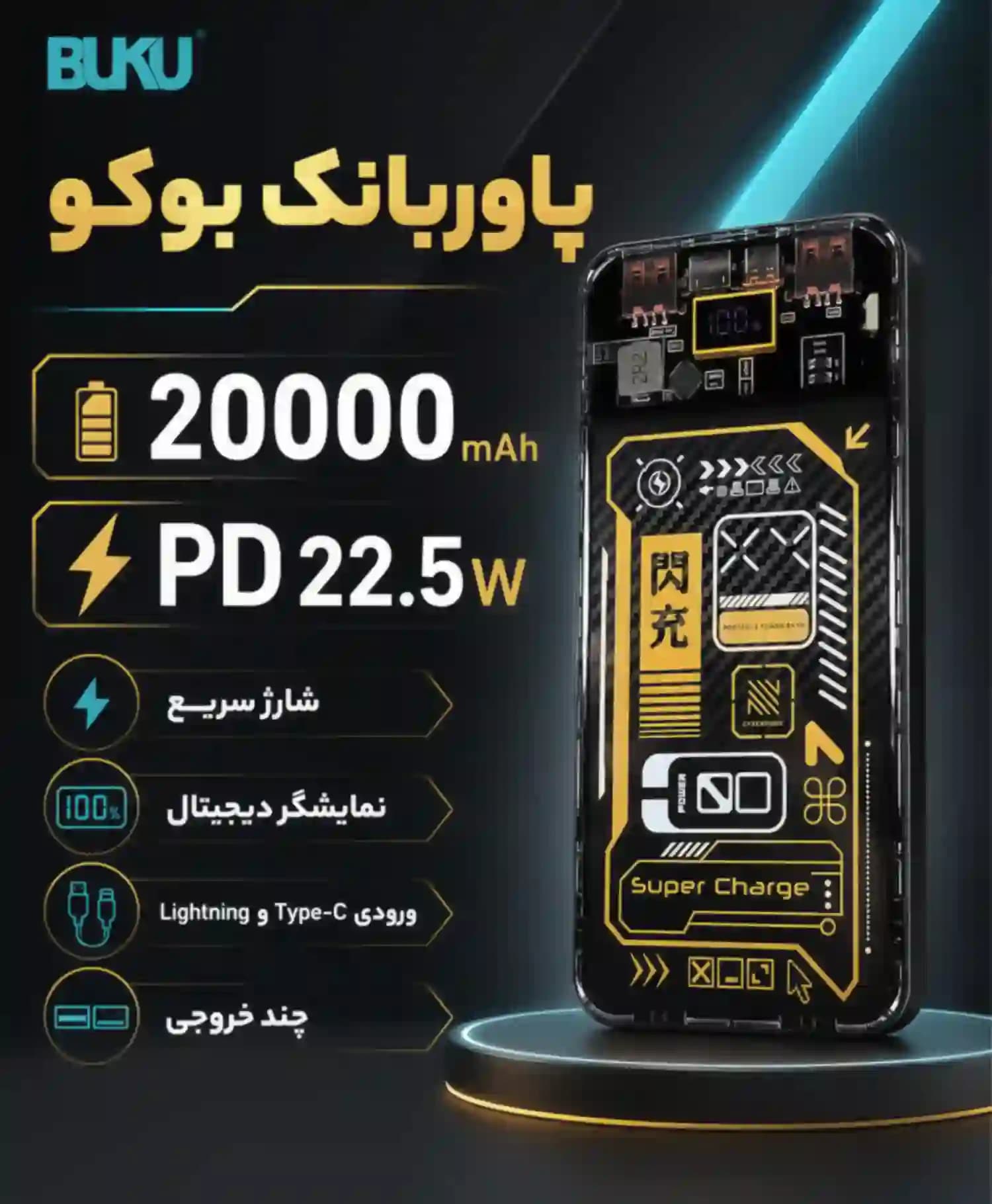 شارژر همراه بوکو مدل MG-G134 ظرفیت 20000 میلی آمپر — تصویر ۵