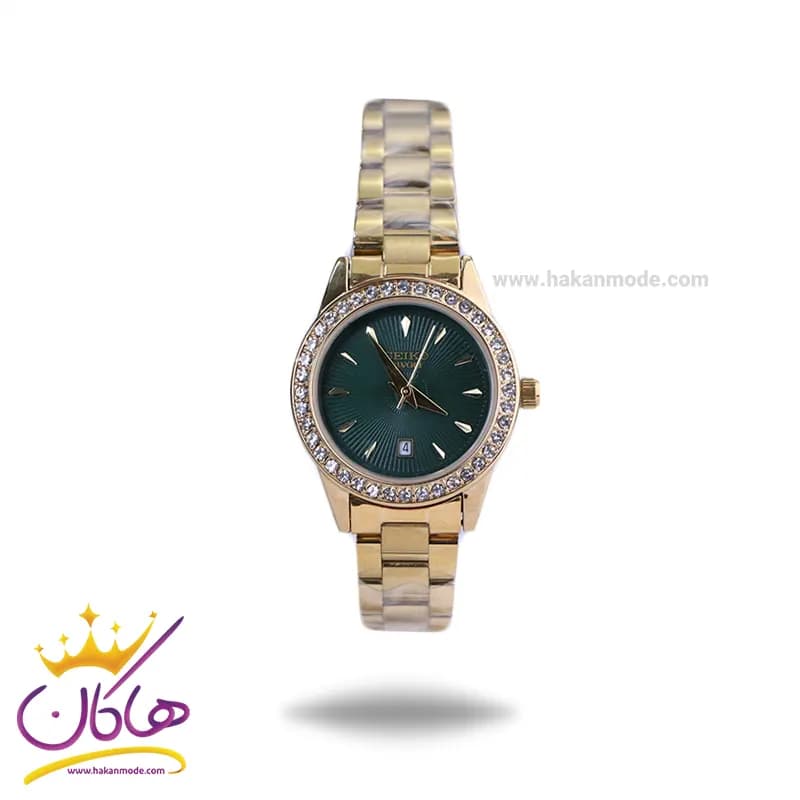 ساعت مچی سیکو زنانه فلزی صفحه سبز قاب نگینی GN 059/43