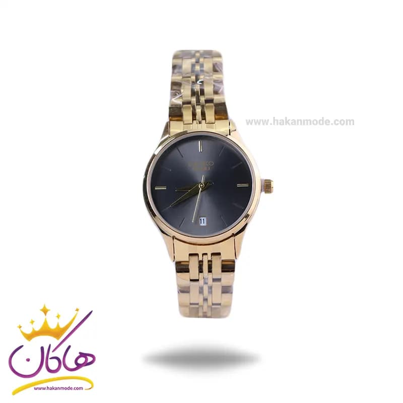 ساعت مچی سیکو زنانه فلزی طلایی صفحه مشکی GN 059/40