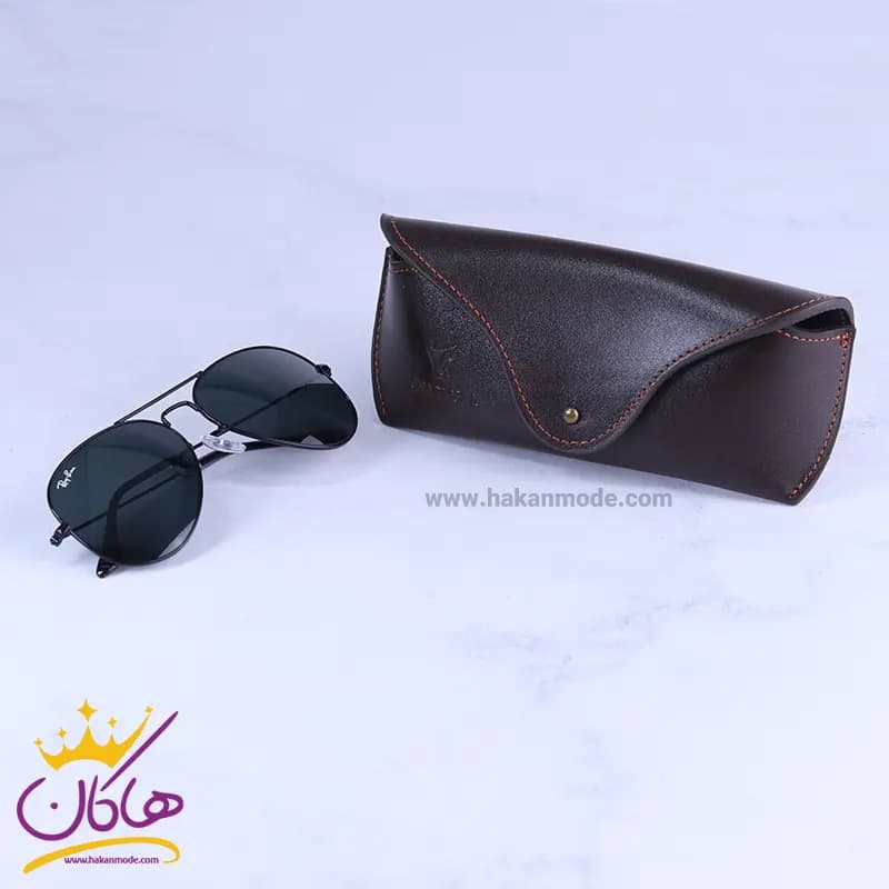 ست کیف کتی چرم و عینک مردانه چرمسال قهوه ای 180/2 — تصویر ۴