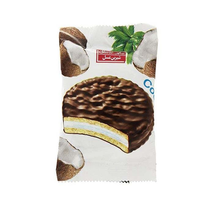 بیسکویت روکش دار نارگیلی 27 گرمی شیرین عسل در بسته 60 عددی